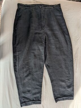 Vintage Womens Black Linen Barrell Cropped Pants